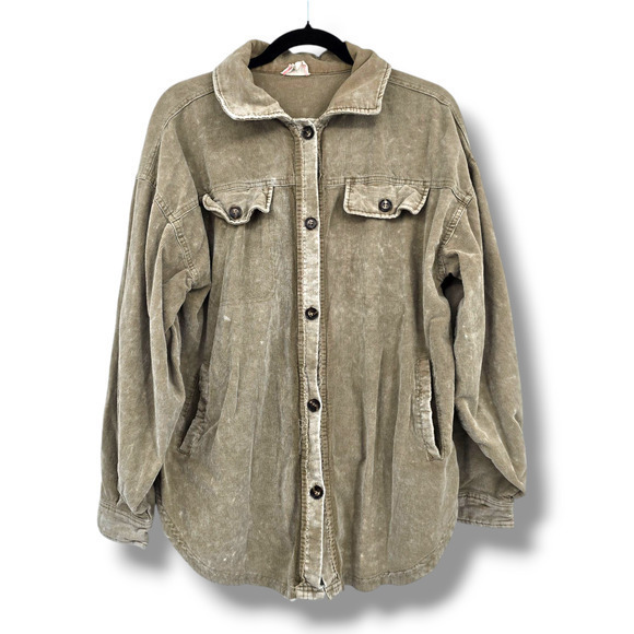 BiBi Tops - BiBi Women's‎ Boho Corduroy Cotton Button Front Mineral Wash Shacket Size Medium